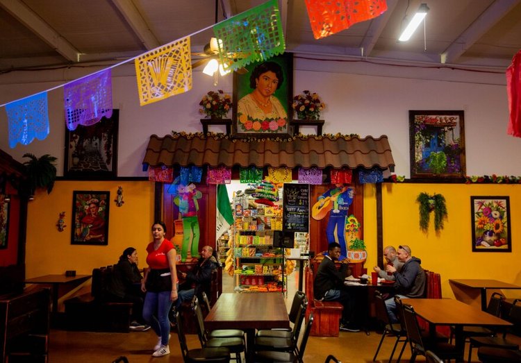 The inside of a traditional Mexican restaurant in Fairmont City, Illinois