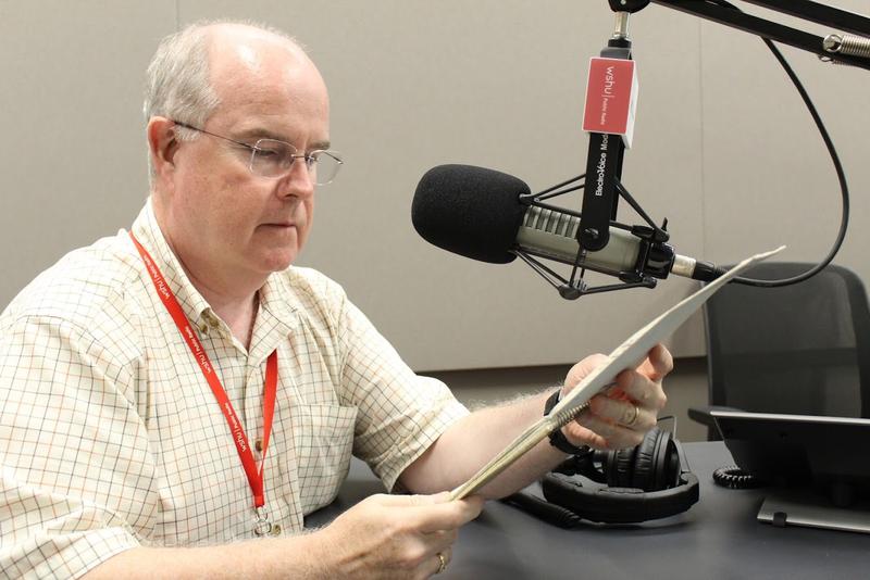 Terry Sheridan in a WSHU Public Radio Studio